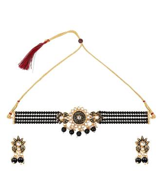 Black Pearl and Stone Embedded Choker Set 2