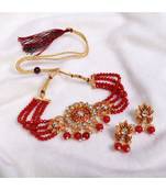 Red Pearl and Stone Embedded Choker Set