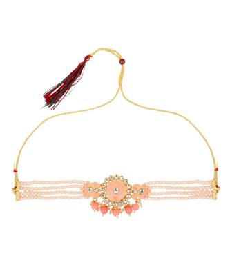 Peach Pearl and Stone Embedded Choker Set 3