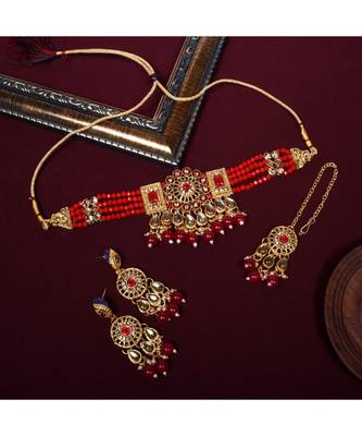 Traditional Red Pearl antique Choker Set 1