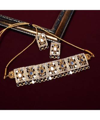 Square Shaped Gold Mirror Choker Set 1