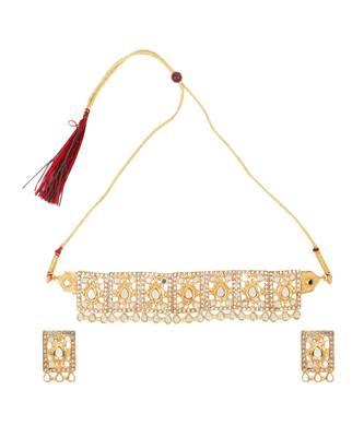Square Shaped Gold Mirror Choker Set 2
