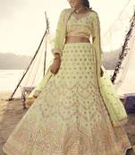 Light Yellow thread embroidered with foil mirror organza Semi Stitched Lehenga choli for bride