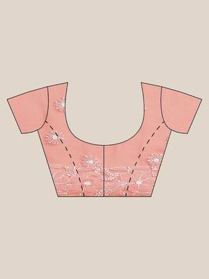 Hand Embroidered Carrot Pink Faux Goergette Lucknow Chikankari Women Saree With Blouse 6