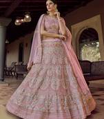 Pink zari and resham embroidered georgette Semi Stitched Lehenga choli for wedding