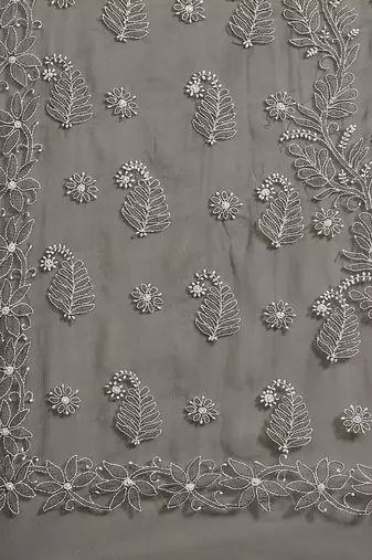 Hand Embroidered Black Faux Georgette Lucknowi Chikankari Saree With Blouse