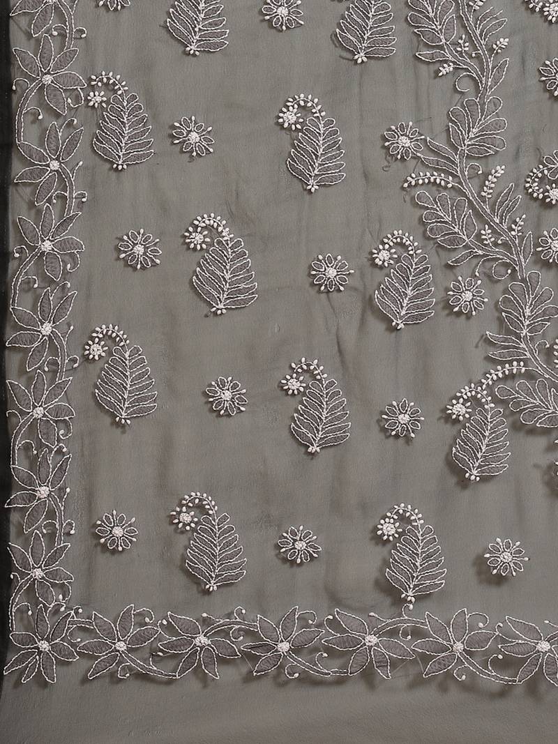 Hand Embroidered Black Faux Georgette Lucknowi Chikankari Saree With Blouse