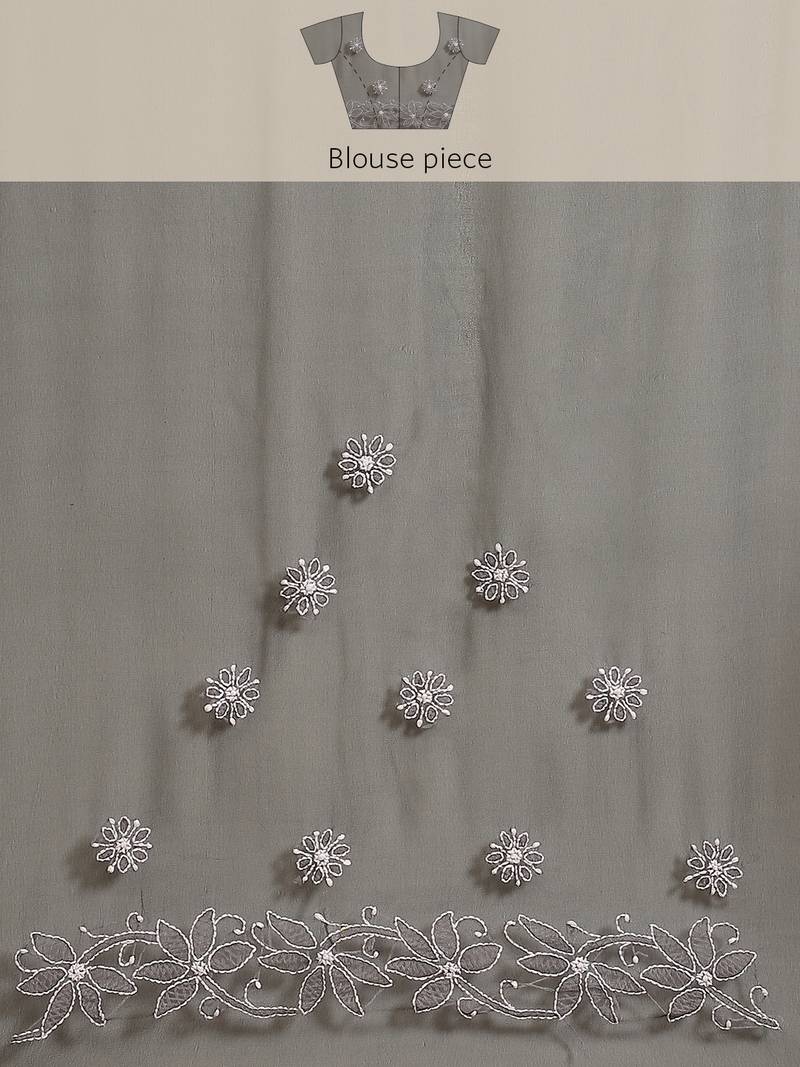 Hand Embroidered Black Faux Georgette Lucknowi Chikankari Saree With Blouse