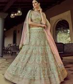 Green Sequins, zari and resham embroidered georgette Semi Stitched wedding Lehenga