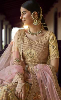 Yellow zari and resham embroidered georgette Semi Stitched Party Wear Lehenga Choli 3