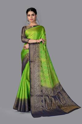 Nylon Silk Beautiful Pure Zari Weaving Saree With Rich Pallu Contrast Border 1