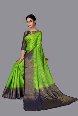 Nylon Silk Beautiful Pure Zari Weaving Saree With Rich Pallu Contrast Border 2