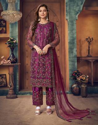Purple embroidered net salwar 1