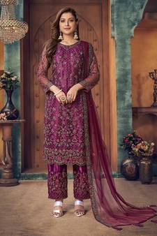 Purple embroidered net salwar