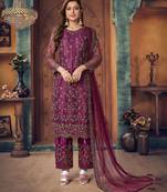 Purple embroidered net salwar