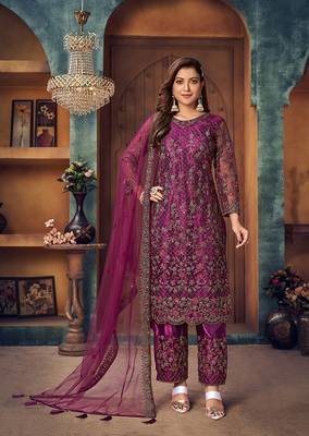 Purple embroidered net salwar 2
