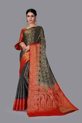 Nylon Silk Beautiful Pure Zari Weaving Saree With Rich Pallu Contrast Border 1