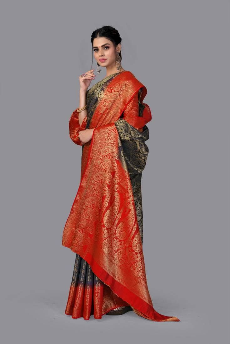 Nylon Silk Beautiful Pure Zari Weaving Saree With Rich Pallu Contrast Border