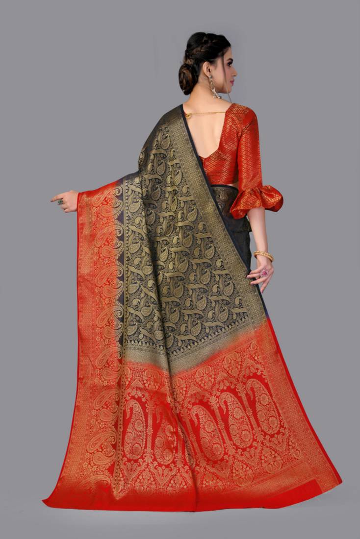 Nylon Silk Beautiful Pure Zari Weaving Saree With Rich Pallu Contrast Border