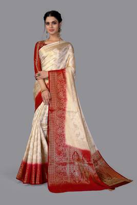 Nylon Silk Beautiful Pure Zari Weaving Saree With Rich Pallu Contrast Border 1