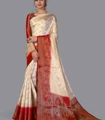 Nylon Silk Beautiful Pure Zari Weaving Saree With Rich Pallu Contrast Border