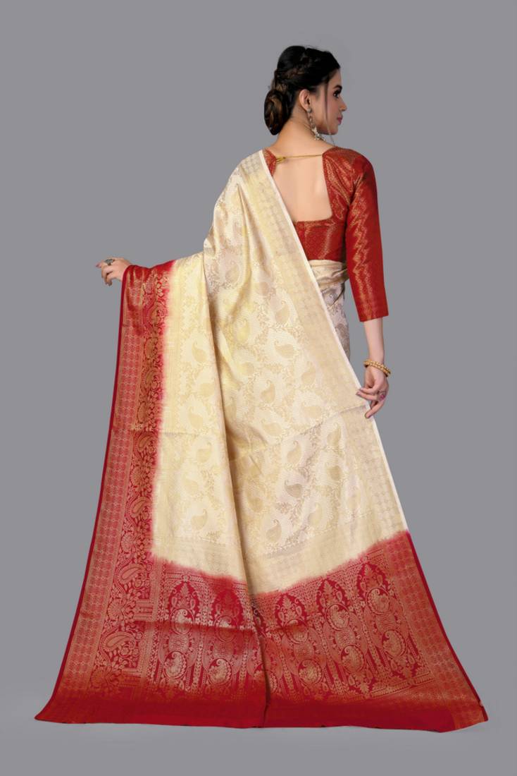 Nylon Silk Beautiful Pure Zari Weaving Saree With Rich Pallu Contrast Border