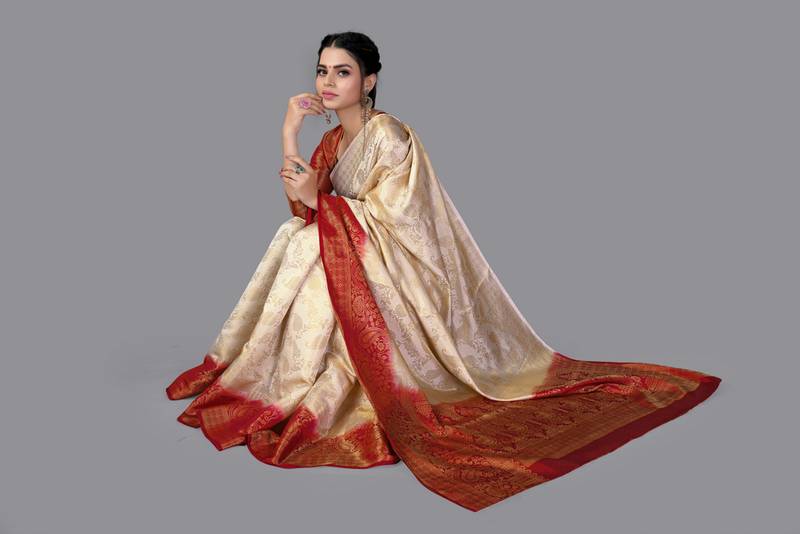 Nylon Silk Beautiful Pure Zari Weaving Saree With Rich Pallu Contrast Border
