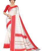 Woven, Striped Garad Art Silk Cotton Silk white color Saree with blouse