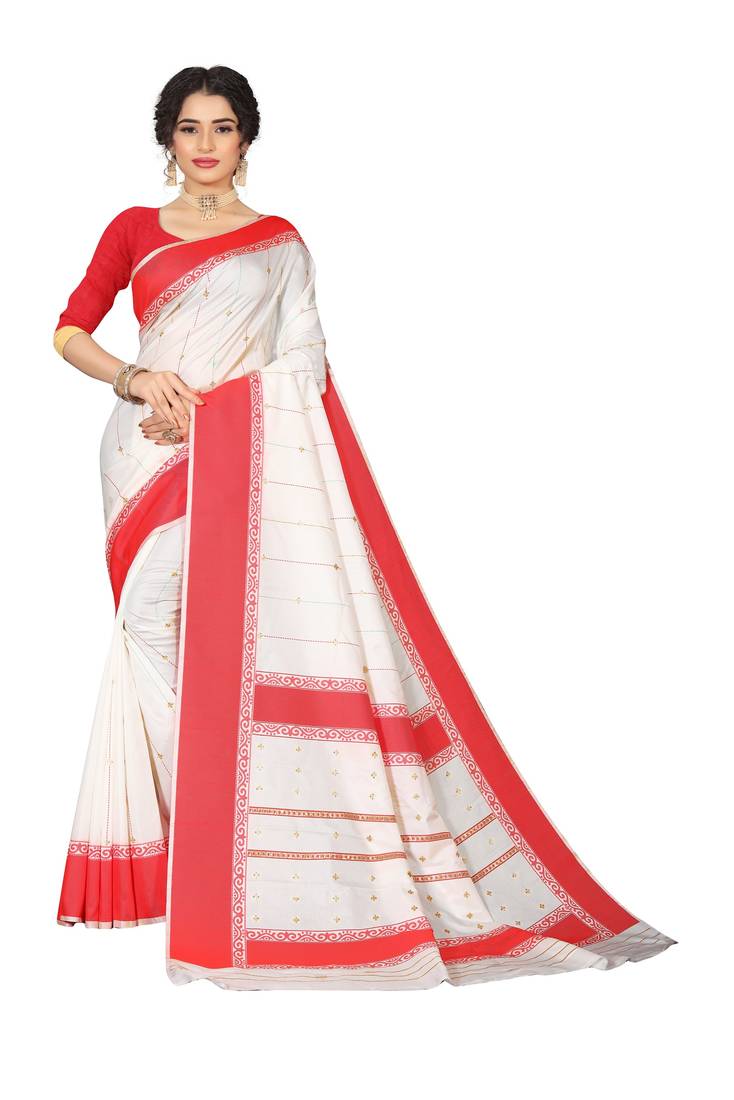 Woven, Striped Garad Art Silk Cotton Silk white color Saree with blouse