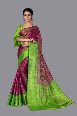 Nylon Silk Beautiful Pure Zari Weaving Saree With Rich Pallu Contrast Border 1