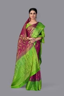 Nylon Silk Beautiful Pure Zari Weaving Saree With Rich Pallu Contrast Border 2