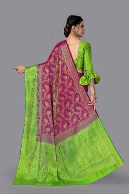 Nylon Silk Beautiful Pure Zari Weaving Saree With Rich Pallu Contrast Border 3
