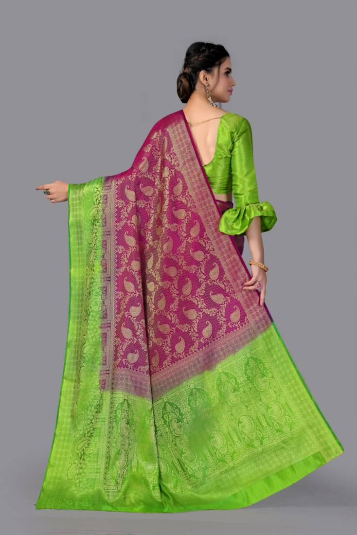 Nylon Silk Beautiful Pure Zari Weaving Saree With Rich Pallu Contrast Border