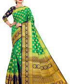 Woven Banarasi Silk Blend, Cotton Silk Green color Saree with blouse