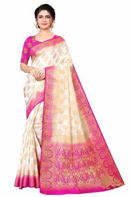 White woven faux kanjivaram silk saree with blouse 1