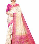 White woven faux kanjivaram silk saree with blouse