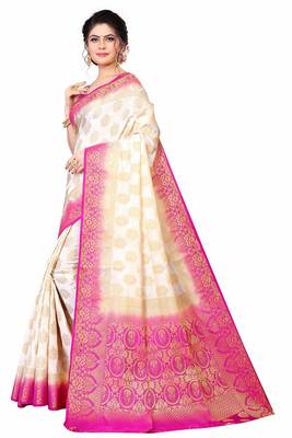 White woven faux kanjivaram silk saree with blouse 2