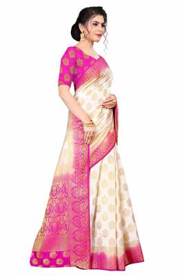 White woven faux kanjivaram silk saree with blouse 3