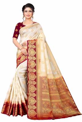 White woven faux kanjivaram silk saree with blouse 1