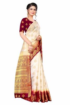 White woven faux kanjivaram silk saree with blouse 3
