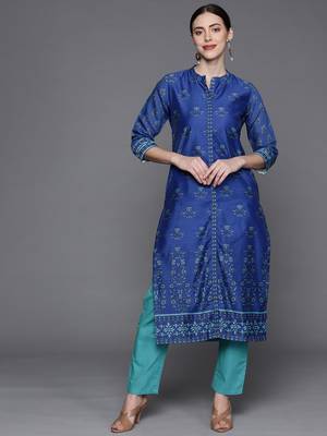 Pinksky Women's Blue Chanderi Kurta Pant Set 1