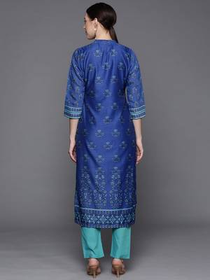 Pinksky Women's Blue Chanderi Kurta Pant Set 3
