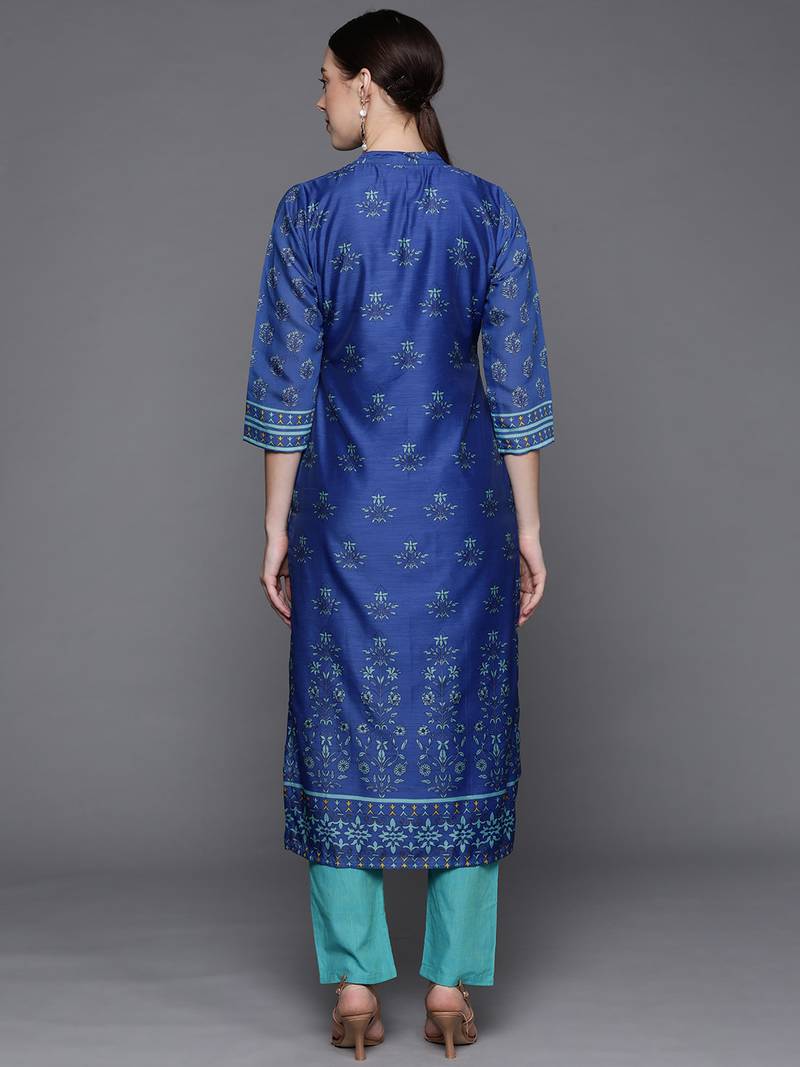 Pinksky Women's Blue Chanderi Kurta Pant Set