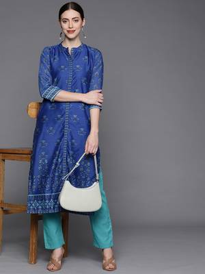 Pinksky Women's Blue Chanderi Kurta Pant Set 4