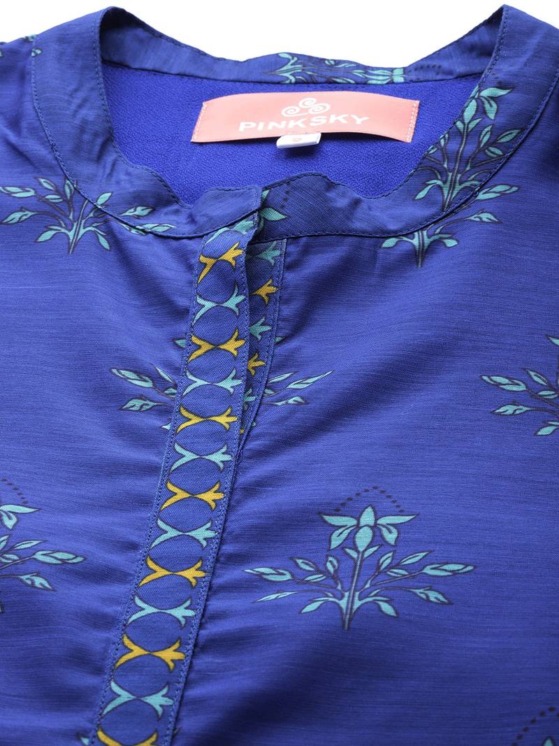 Pinksky Women's Blue Chanderi Kurta Pant Set