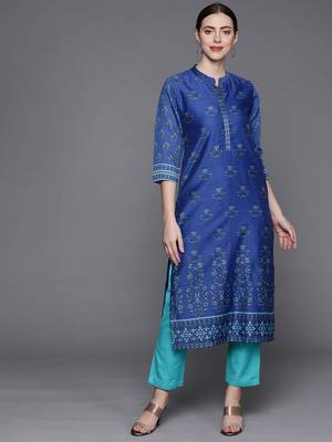 Pinksky Women's Blue Chanderi Kurta Pant Set 1