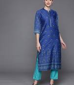 Pinksky Women's Blue Chanderi Kurta Pant Set