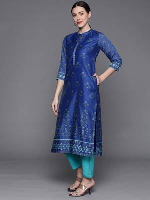 Pinksky Women's Blue Chanderi Kurta Pant Set 2