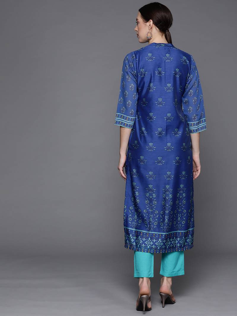 Pinksky Women's Blue Chanderi Kurta Pant Set