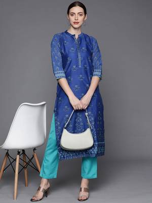 Pinksky Women's Blue Chanderi Kurta Pant Set 4